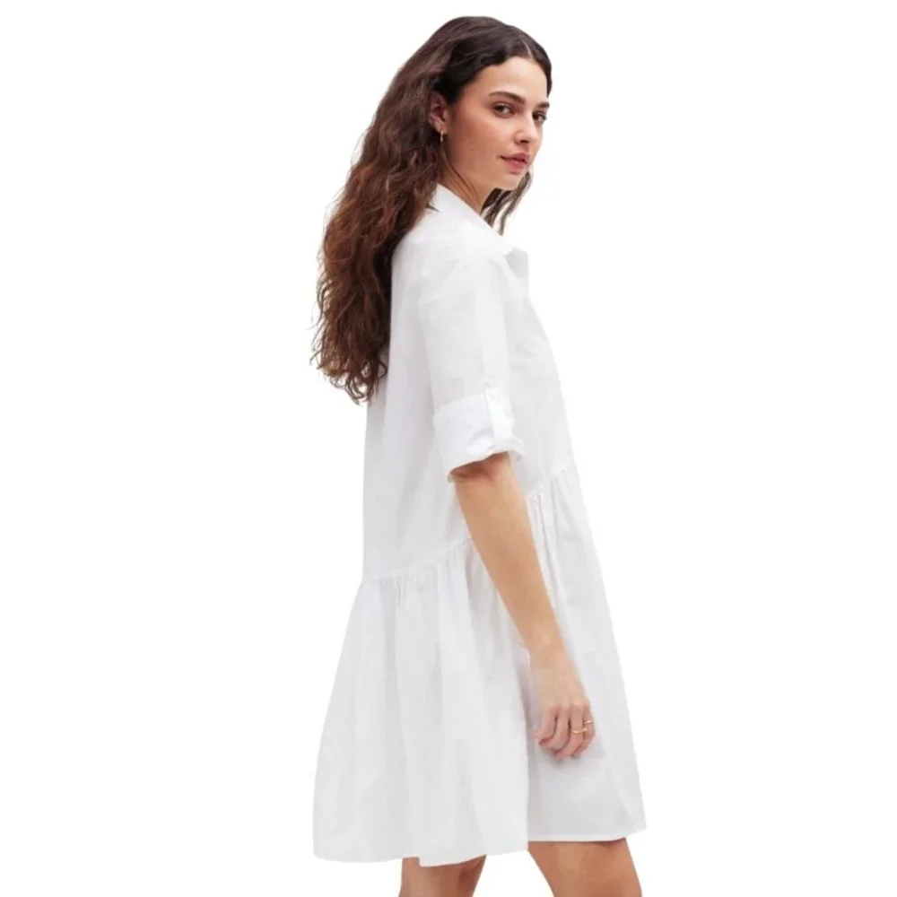 Madewell Button Front Mini Shirtdress in Poplin White NS126 Large - Picture 5 of 7